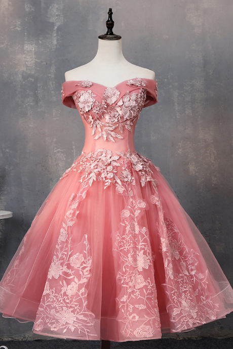 Off shoulder evening dress, short bouffant dress, pink bridesmaid dress,custom made