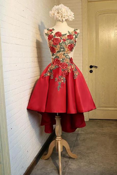 Red Homecoming Dress,high Low Prom Dress With Applique,custom Made