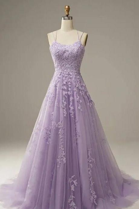 Lace Appliques Evening Dress, A-Line Long Prom Dress,Custom Made