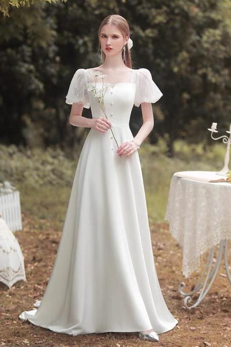 New,satin simple wedding dress, white prom dress,Custom Made