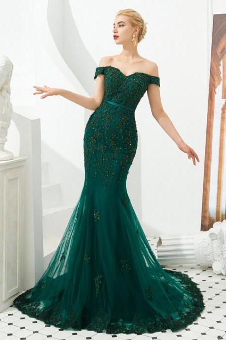 Off Shoulder Party Dress ,green Prom Dress,sexy Mermaid Evening Dress,custom Made