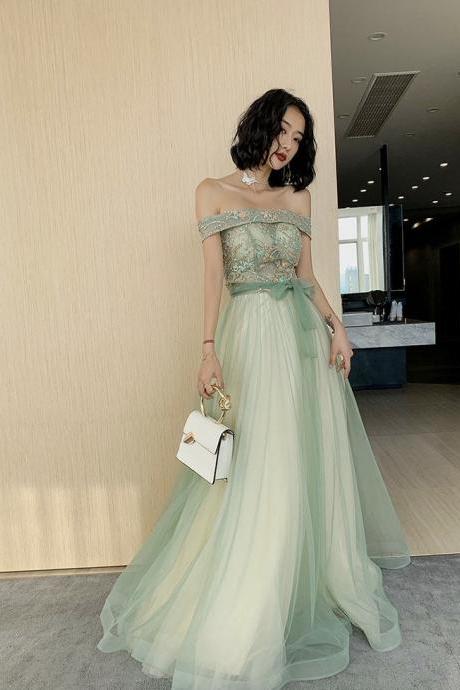 Off shoulder evening dress, fairy, dreamy, green bridesmaid dress, sister dress,Custom Made