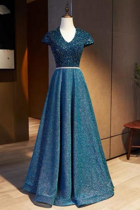 New , heavy handmade, luxury evening dress, V-neck party elegant dress,Custom Made