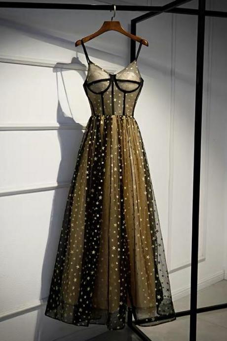 Spaghetti Strap Evening Dress, V-neck Birthday Party Dress, Fairy Sequined Star Dress,custom Made