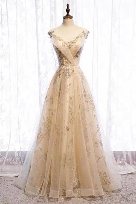 Gold Evening Dress, Sequin Party Dress,elegant Fairy Dress,custom Made