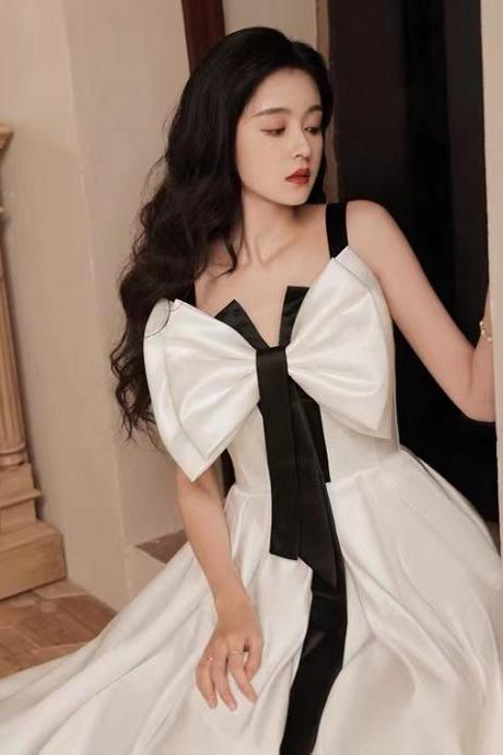 Spaghetti strap evening dress, new style, ladies light luxury white dress,Custom Made