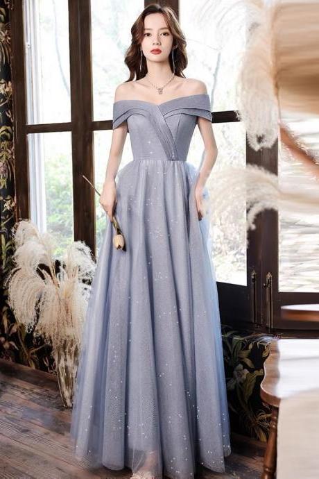Blue Shoulder Evening Dress, Light Luxury Prom Dress,custom Made