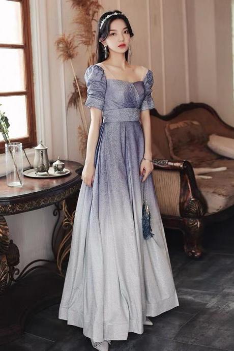 Blue Prom Evening Dress, Gradual Dress,short Sleeve Party Dress,custom Made