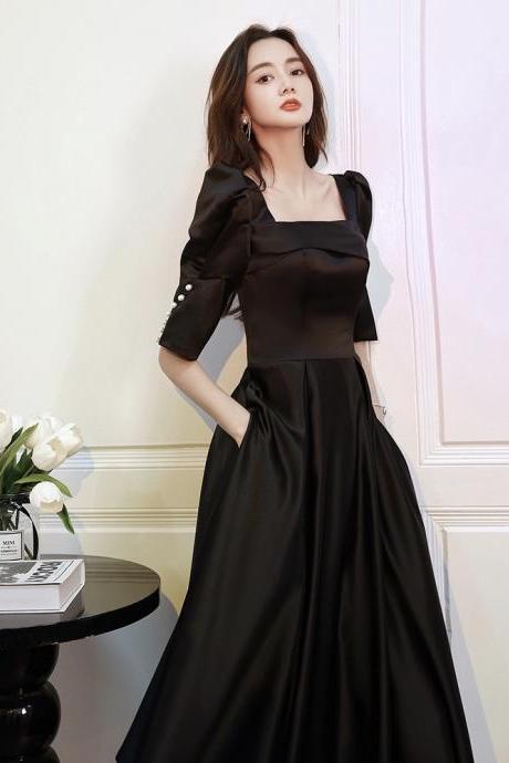 Black Evening Dress, Square Neck Prom Dress, Black Party Dress,homecoming Dress,custom Made