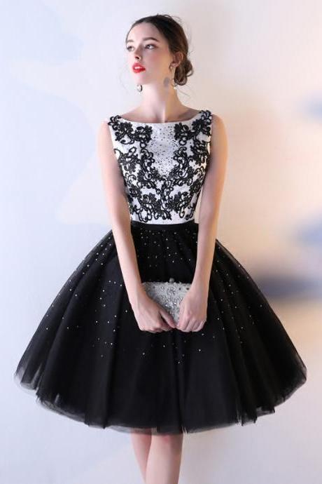 Sleeveless Evening Dress, Elegant Student Graduation Dress, Short Black Homecoming Dresscustom Made