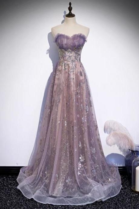 Strapless Evening Dress, Purple Temperament Party Dress, High Quality Long Tail Princess Fairy Dress,custom Made