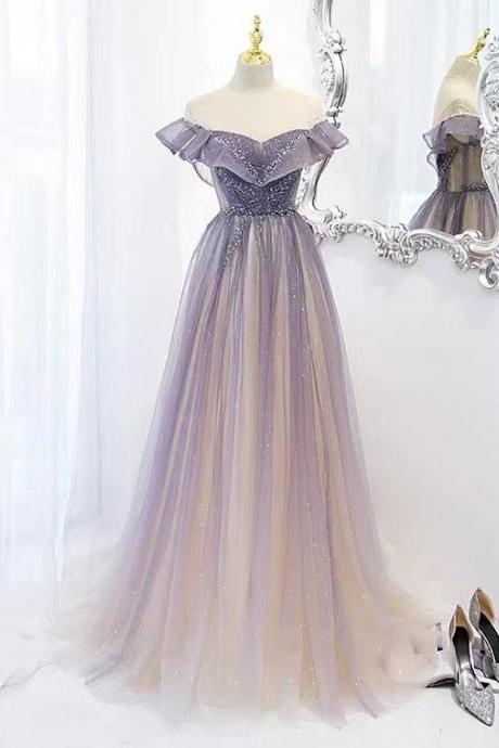 Purple Evening Dress, High Quality Prom Dress, Off Shoulder Fairy Tulle Party Dress,custom Made