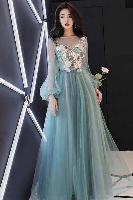 Elegant Long Sleeve Prom Dress, Decal Gradient Party Dress,custom Made