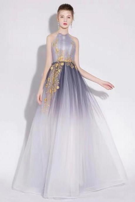 Hang Neck Evening Dress, Long Prom Dress, Elegant Atmosphere Dress,custom Made