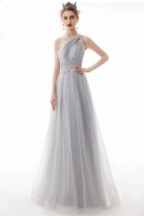 One-shoulder Evening Dress,noble Temperament Elegant Prom Dress,custom Made