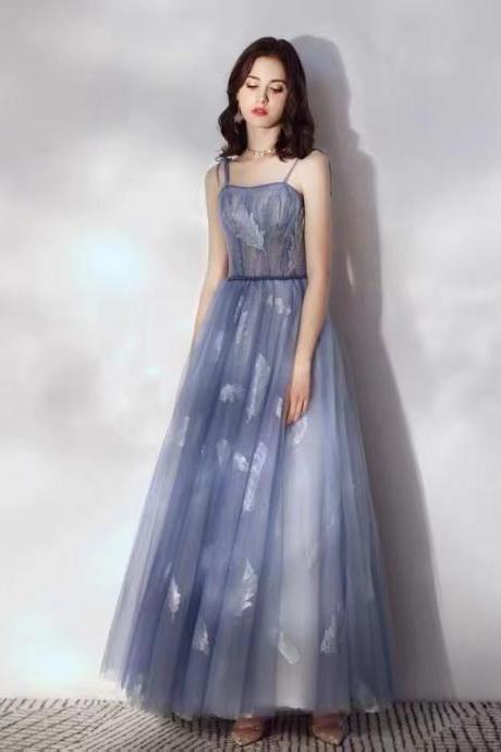 Applique bridesmaid dress , temperament, blue spaghetti strap party dress,Custom Made