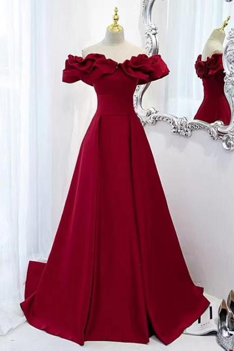 Red Evening Dress, Off Shoulder Prom Dress, Satin Party Dress,custom Made