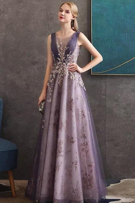 Purple Star Party Dress, Sleeveless Evening Dress,custom Made