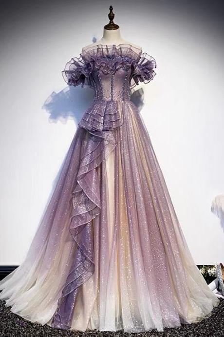 Purple Prom Dress, Strapless Evening Dress, Gradient Beaded Dress,custom Made