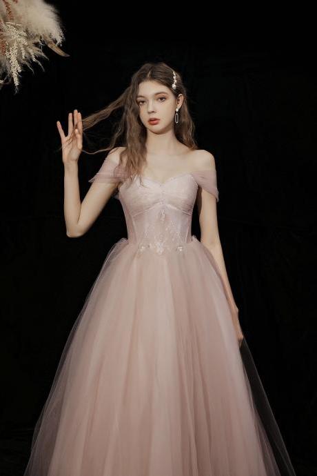 Pink evening dress, beaded off shoulder party dress, starlight quingeanera dress,Custom Made