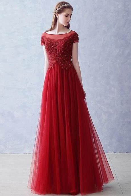 Long Wedding Dress, Red Bridesmaid Dress,cap Sleeve Prom Dress,custom Made