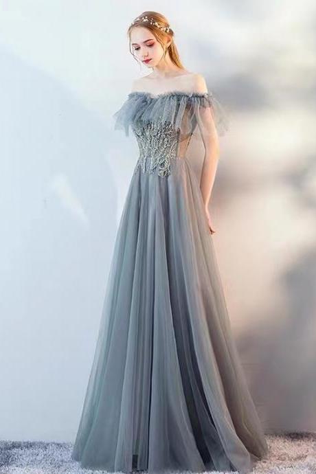New style, noble prom dress ,off shoulder evening dress,gray party dress,Custom Made