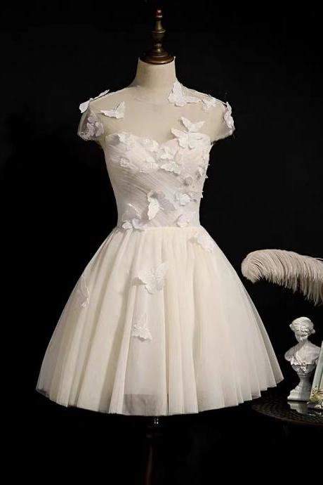 White Butterfly Dress, Fairy Fantasy Little Homecoming Dress, Short Light Luxury Princess Dress,custom Made