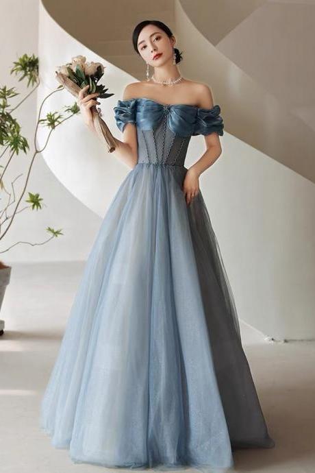Off Shoulder Evening Dress, Heavy Industry Temperament Dress, Blue Atmosphere Dress,custom Made
