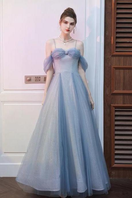 Blue Evening Dress, Temperament Off Shoulder Prom Dress, Atmosphere Dress,custom Made