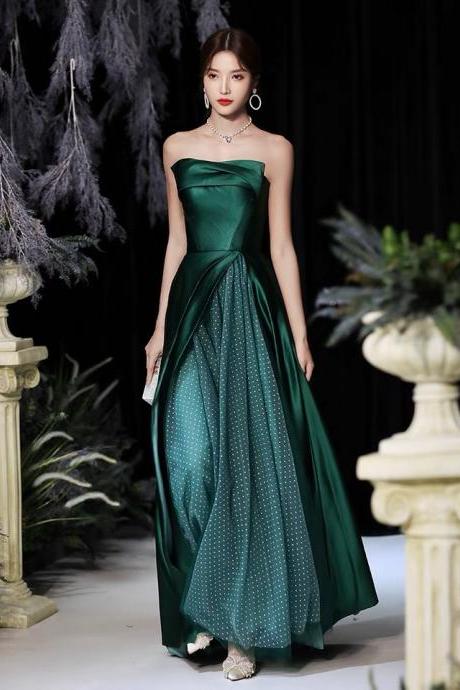 Green Temperament Evening Dress, Satin Prom Dress,strapless Party Dress,custom Made