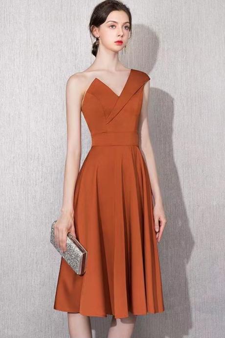 Orange Homecoming Dress, Satin Party Dress, One-shoulder Bridesmaid Dress,custom Made