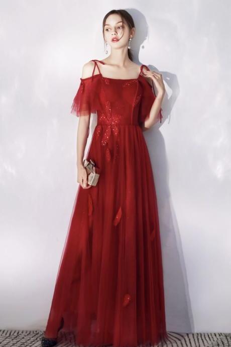 Starry Prom Dress, Spaghetti Strap Party Dress ,red Evening Dress,custom Made