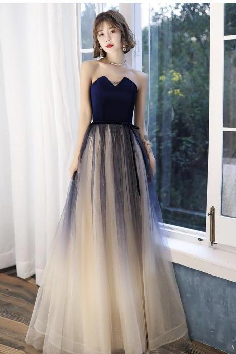 Blue star prom gown, strapless dream evening dress,Custom Made