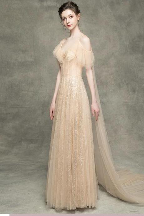 Champagne Star Prom Dress, Super Fairy, V-neck Evening Dress,custom Made
