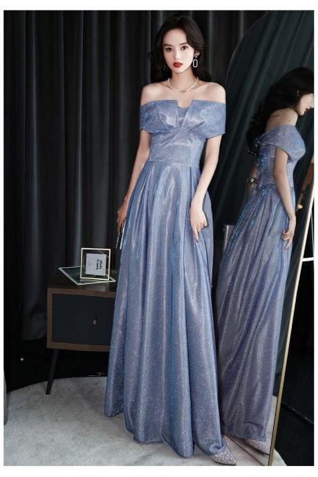 Blue Sky Prom Dress, Off Shoulder Party Dress, Hepburn Evening Dress,custom Made