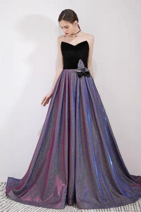 Purple Starry Prom Gown, Strapless Dream Evening Dress,custom Made