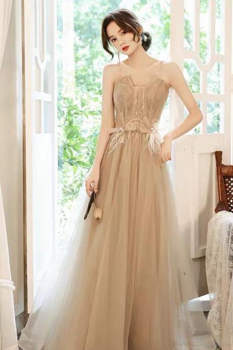 Spaghetti strap evening dress, new style, temperament champagne party dress, senior prom dress,Custom Made