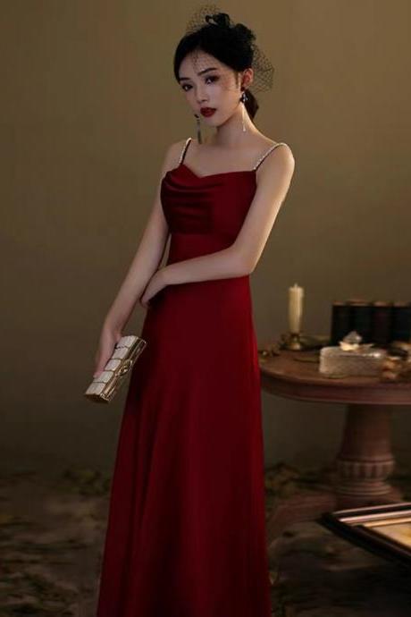 Burgundy Prom Dress, Daliy Spaghetti Straps Evening Dress,satin Party Dress,custom Made