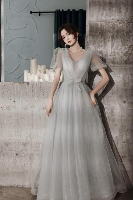 Gray Evening Dress, Ladies Long Temperament Dress, Atmosphere Prom Dress,custom Made
