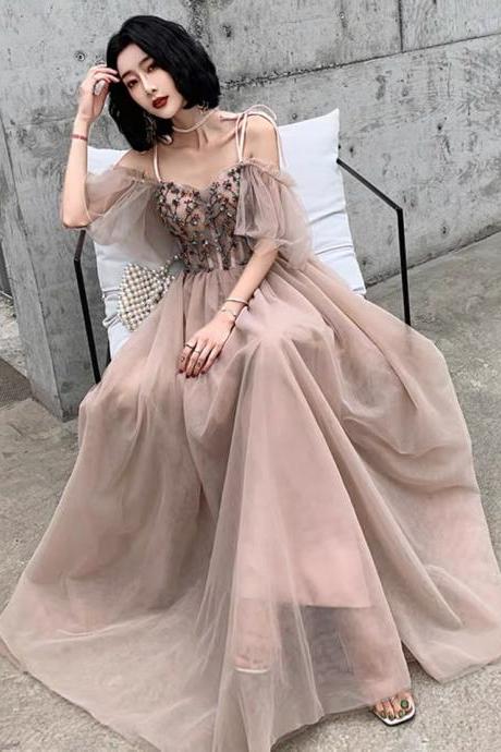 Off-the-shoulder Evening Dress, Long Lace Bridesmaid Dress, Pink Party Dress,custom Made