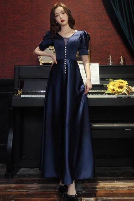 Navy Blue Evening Dress, Elegant, High Class Long Birthday Party Dress,,custom Made