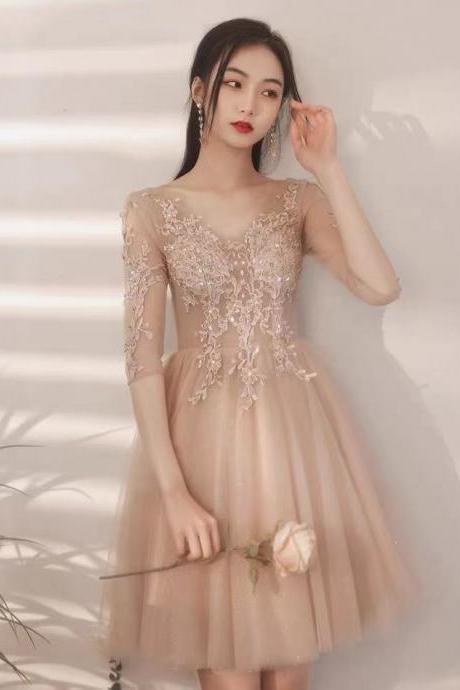 Long Sleeve Bridesmaid Dresses, Pink Homecoming Dresses, Birthday Party Dresses,custom Made
