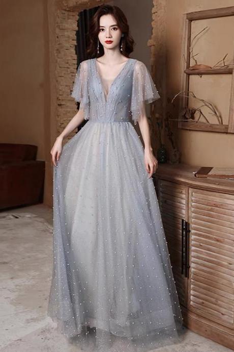 Gray Evening Dress, Light Luxury Birthday Party Dress,custom Made