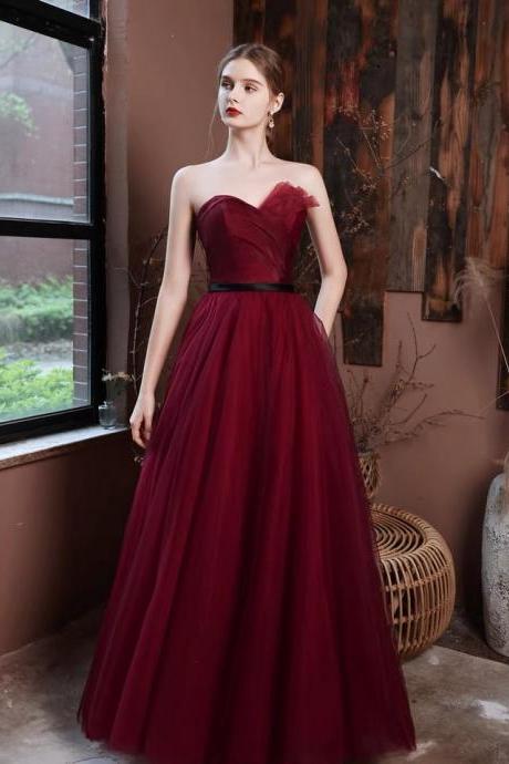 Temperament Red Prom Dress , Strapless Evening Dress,custom Made