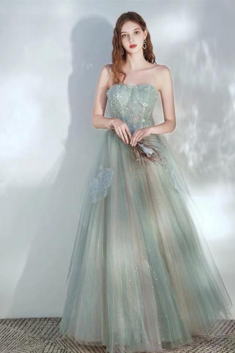 Strapless Evening Dress, Fresh Green Dress, Fairy Tulle Dress,custom Made