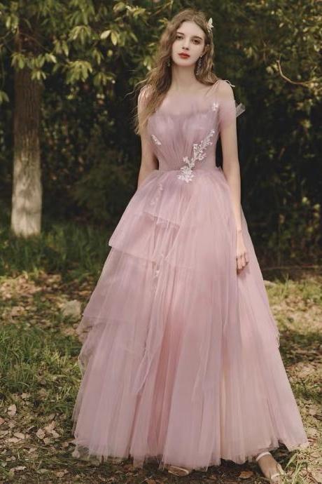 Spaghetti Strap Birdal Dress, Birthday Party Dress, Long Pink Prom Dress,custom Made