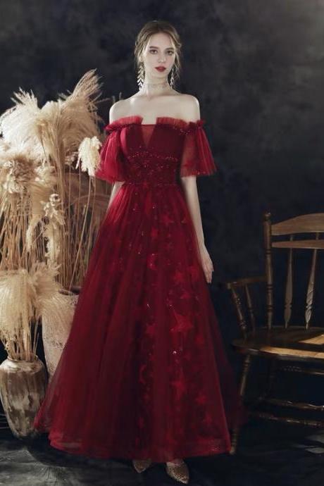 New, red off shoulder evening dress, charming prom dress,Custom Made