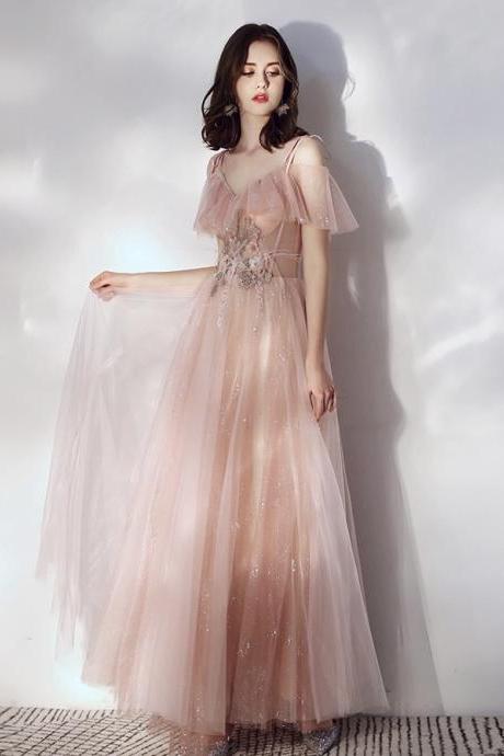 Pink Bridesmaid Dress, Spaghetti Strap Party Dress,custom Made