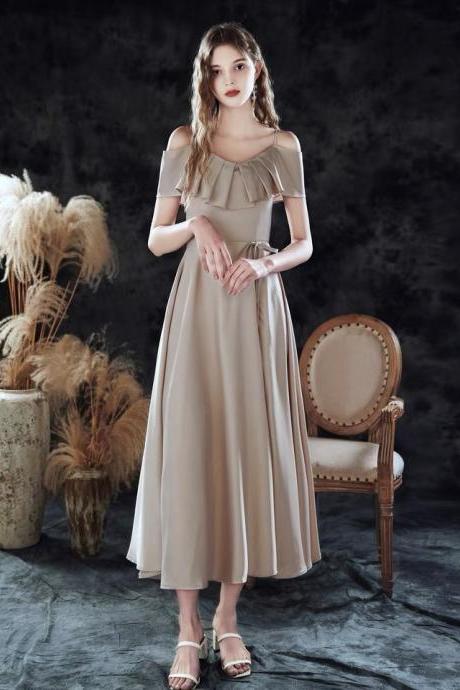 Spaghetti Strap Prom Dress, Simple Bridesmaid Dress,champagne Party Dress, Simple Midi Dress,custom Made