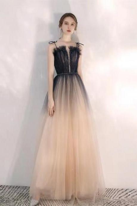 Long Gradient Evening Dress ,spaghetti Strap Prom Dress,custom Made